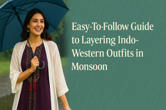 Blog banner depicting 'Easy-To-Follow Guide to Layering Indo-Western Outfits in Monsoon'