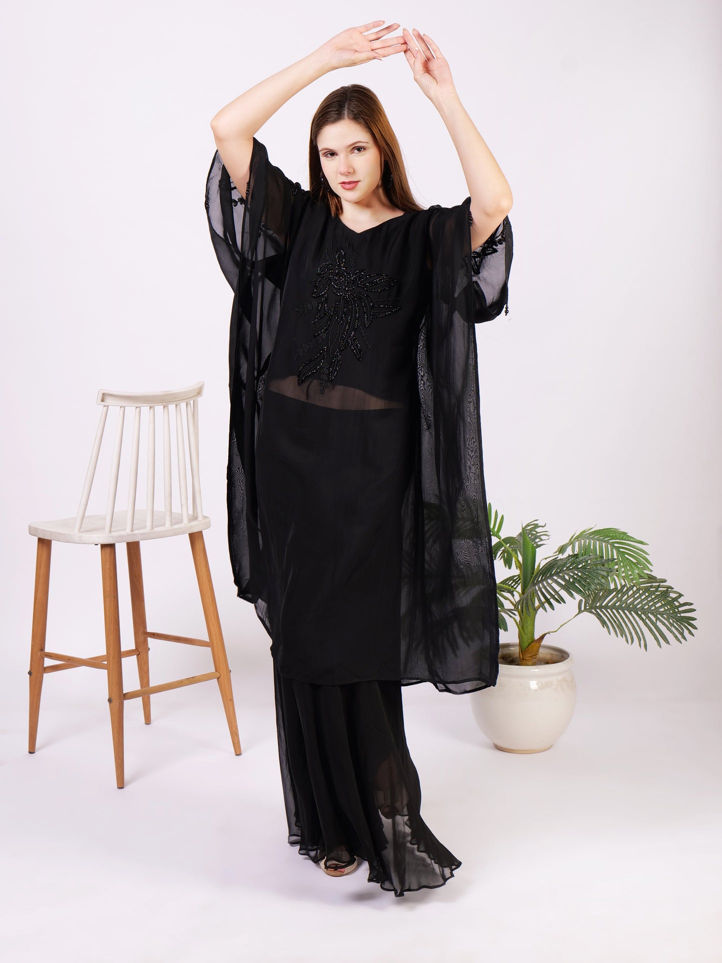 Black Kaaftan Palazzo Set With Handwork