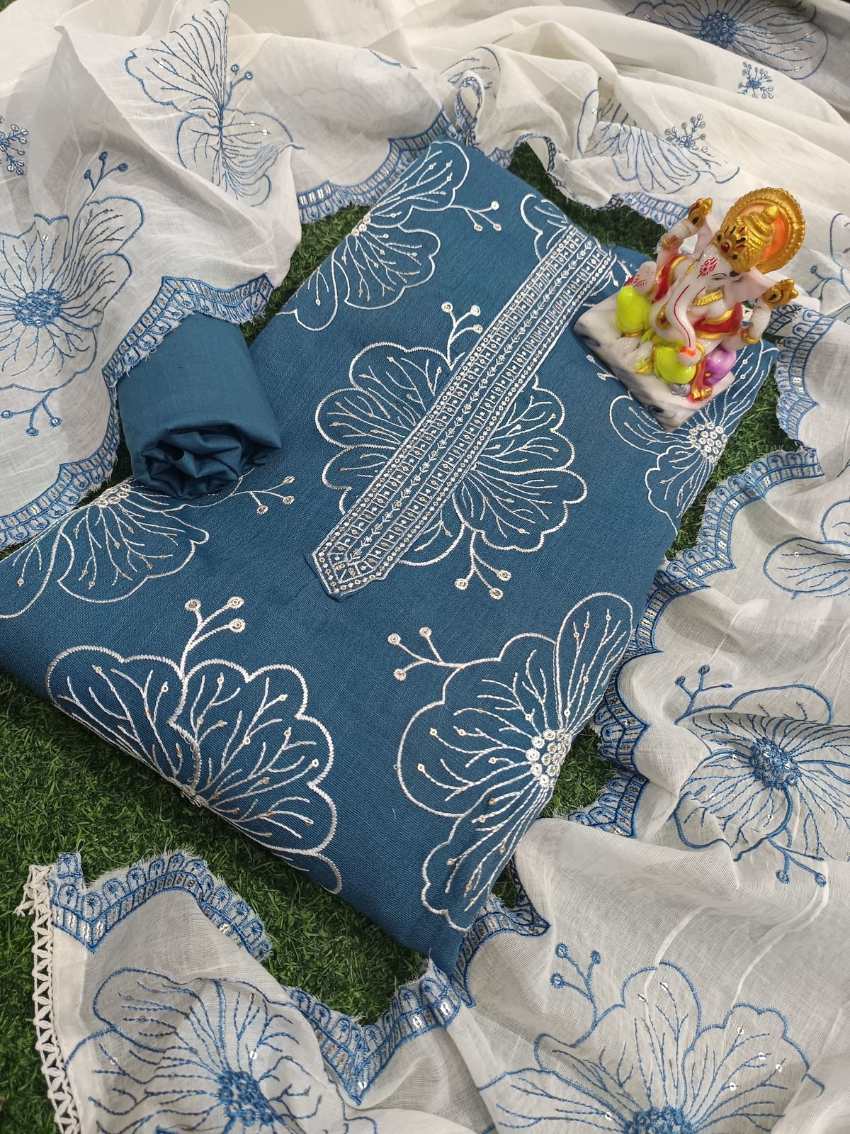 Cotton Linen Suit With Sequence Embroidery Work