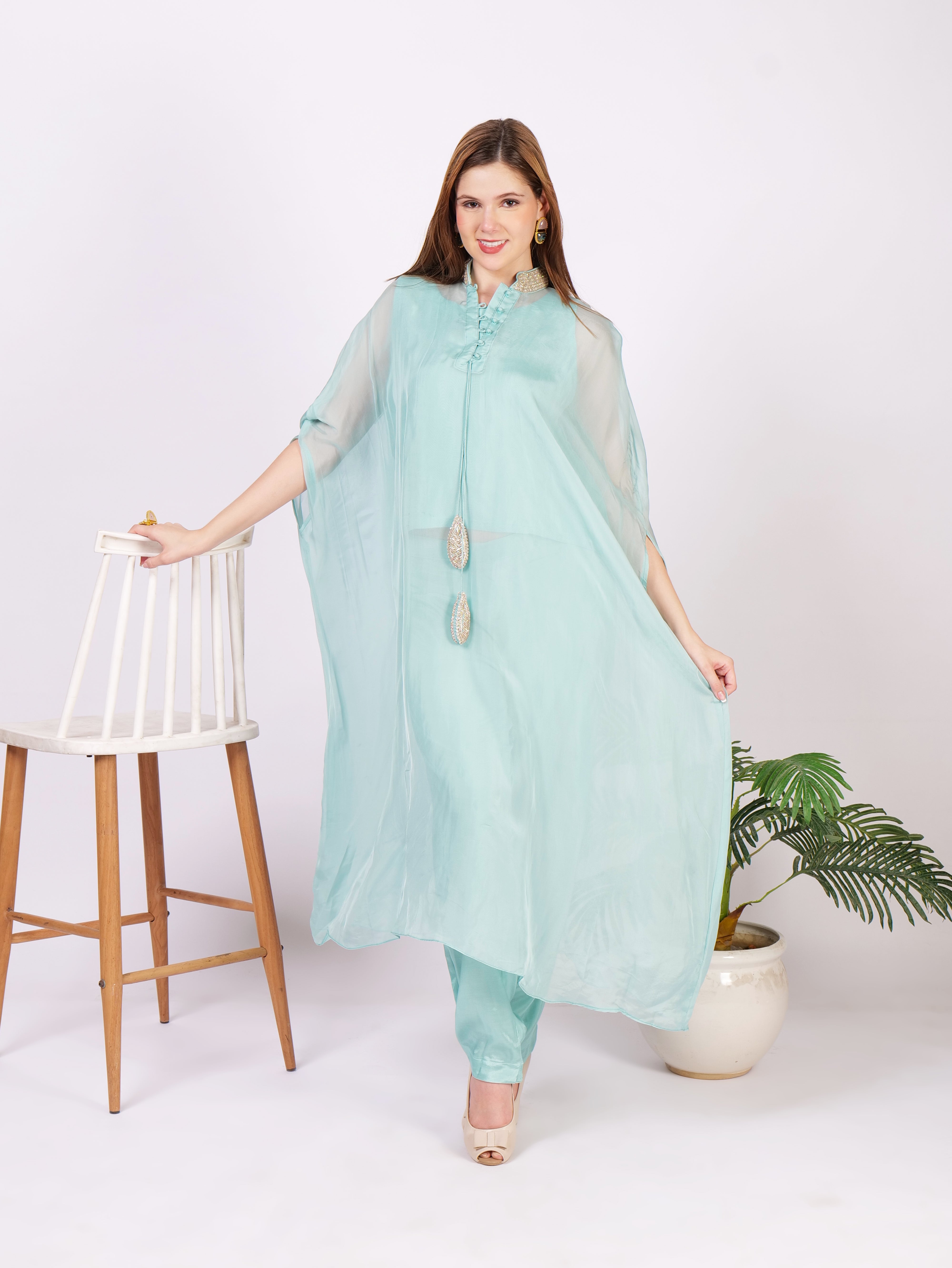 Three Piece Pure Georgette Outfit With Intricate Handwork
