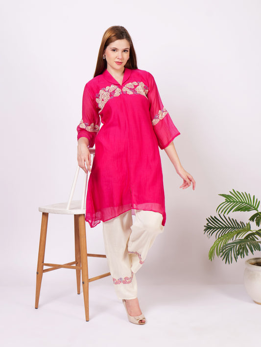 Mul Cotton Kurti Pants With Thread Embroidery