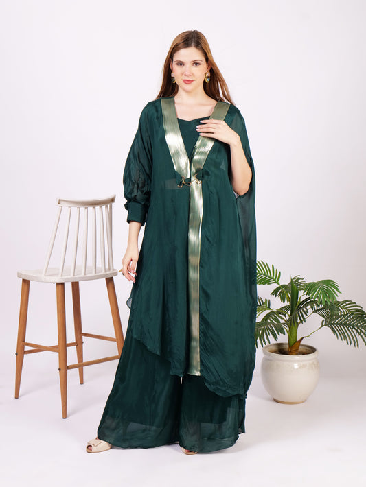 Three Piece Outfit In Pure Georgette With Modern Taping Design