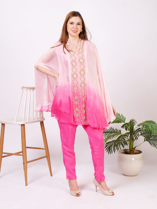 Indowestern Cape Dress In Pure Georgette With Handwork