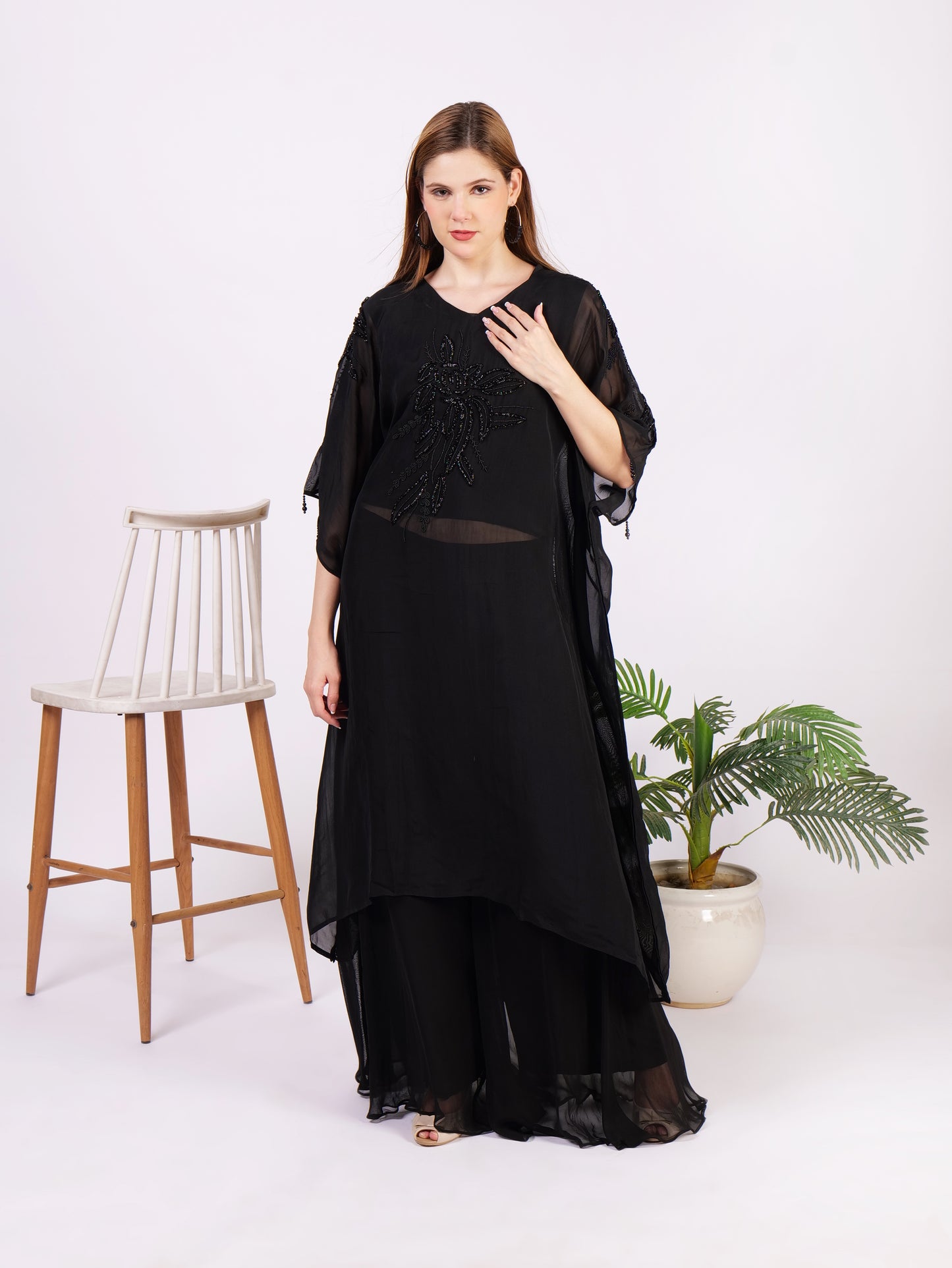 Black Kaaftan Palazzo Set With Handwork