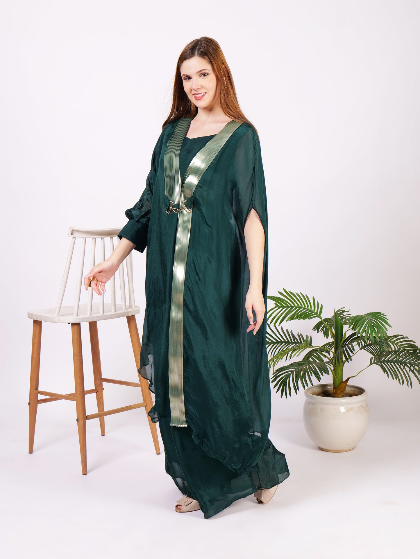 Three Piece Outfit In Pure Georgette With Modern Taping Design