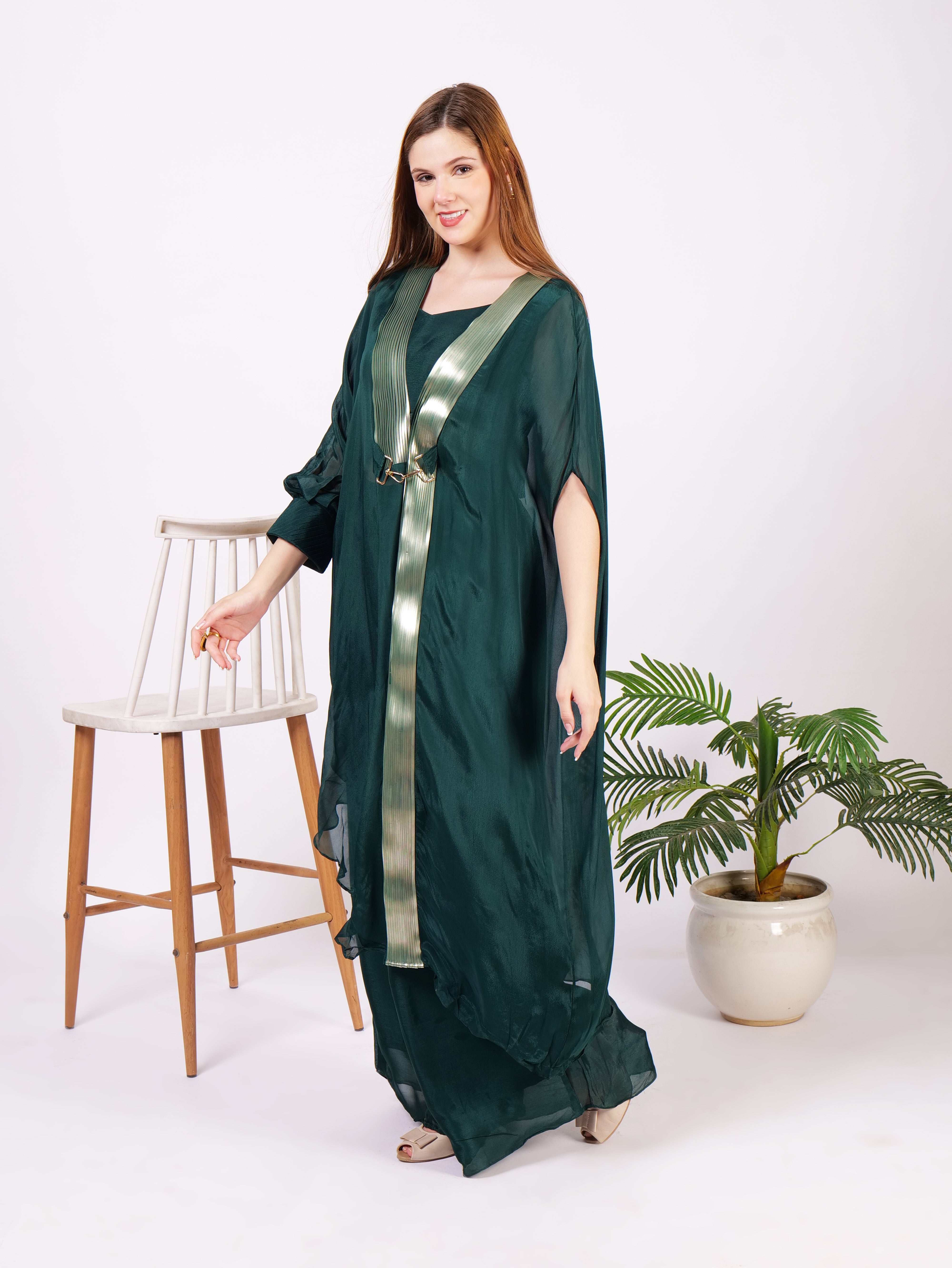Three Piece Outfit In Pure Georgette With Modern Taping Design