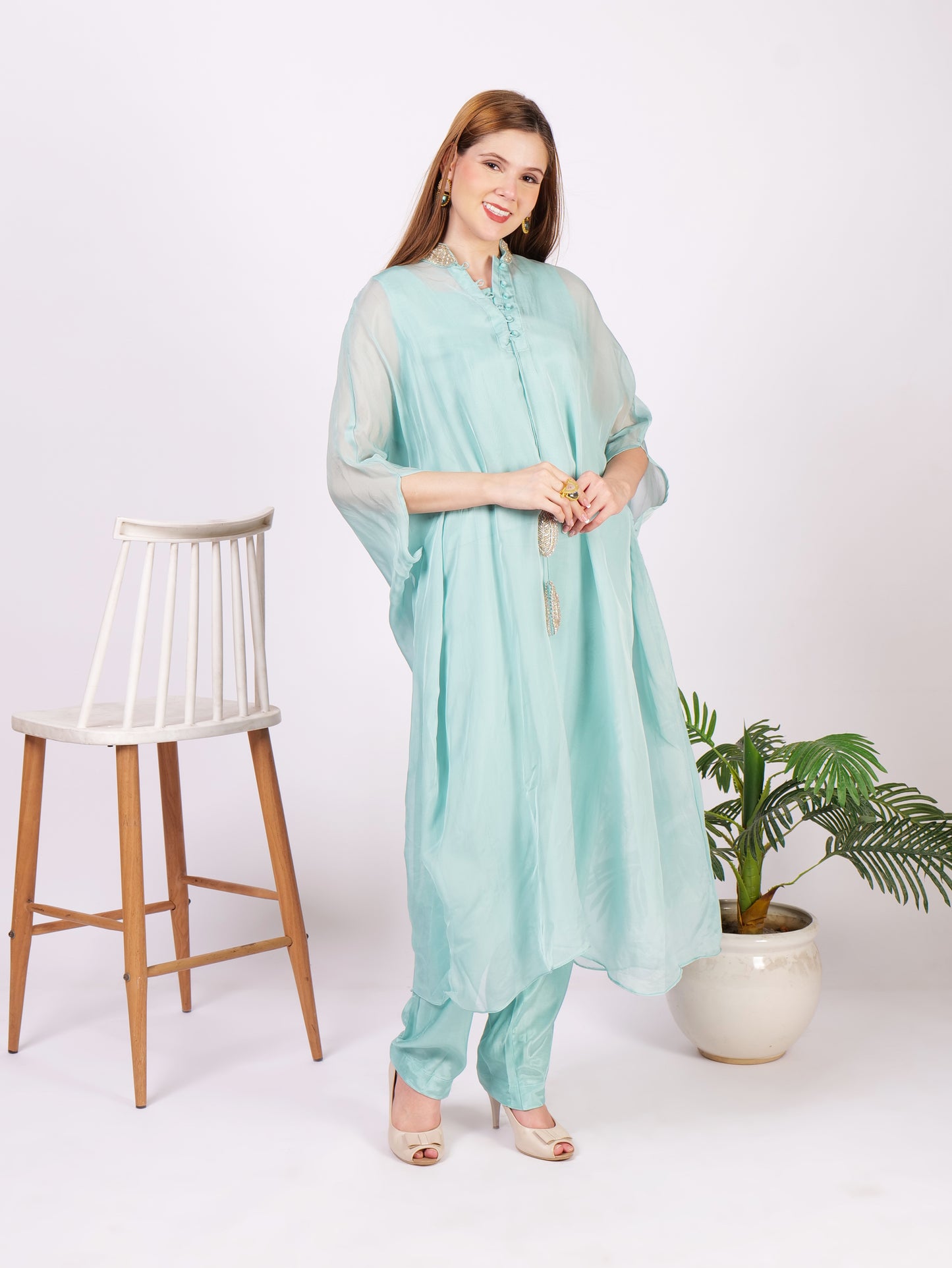 Three Piece Pure Georgette Outfit With Intricate Handwork