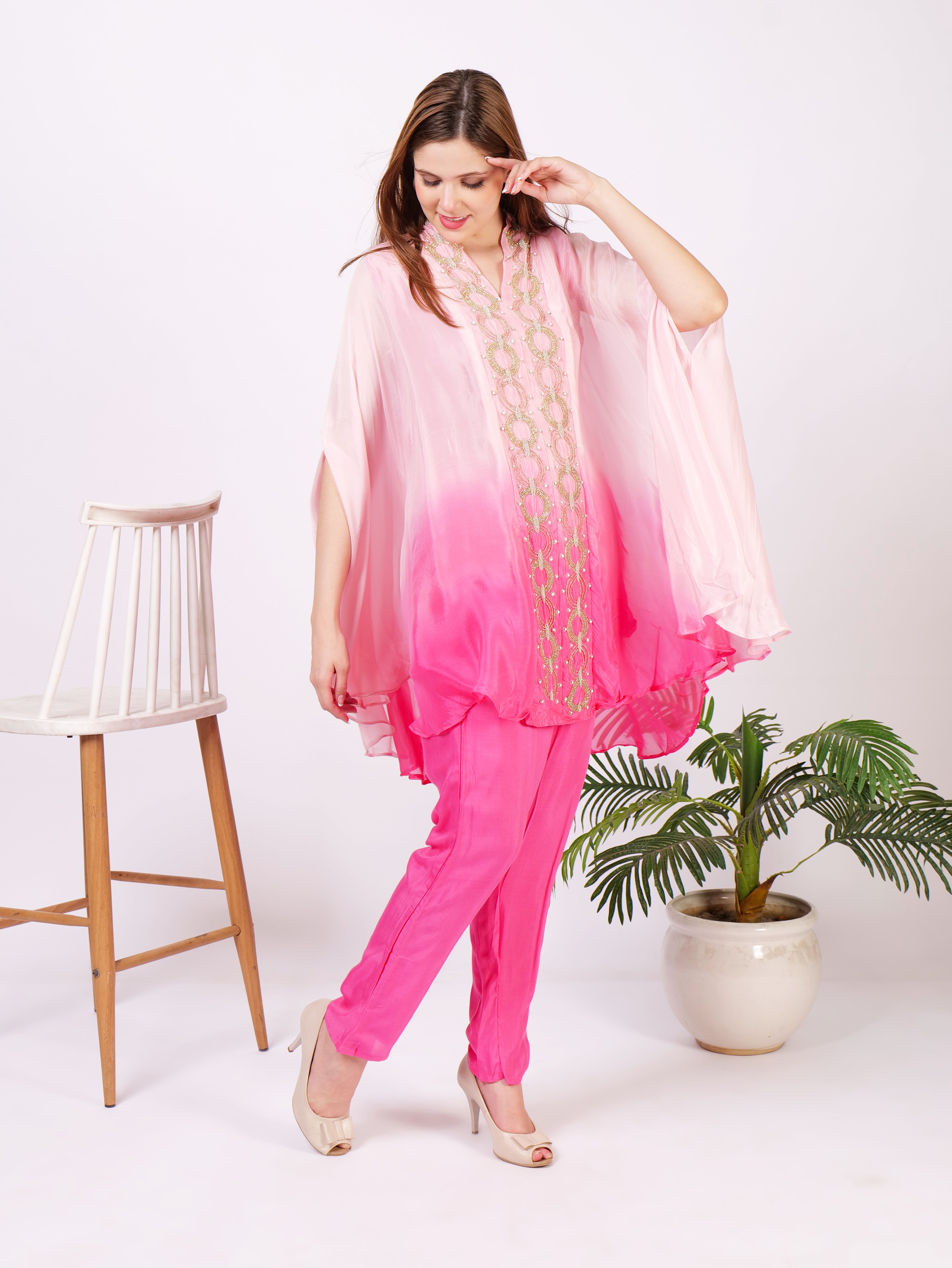 Indowestern Cape Dress In Pure Georgette With Handwork