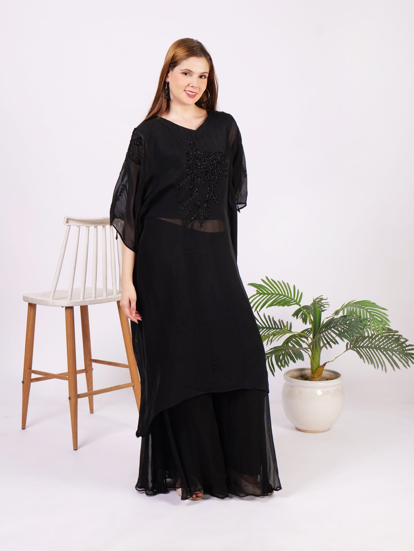 Black Kaaftan Palazzo Set With Handwork