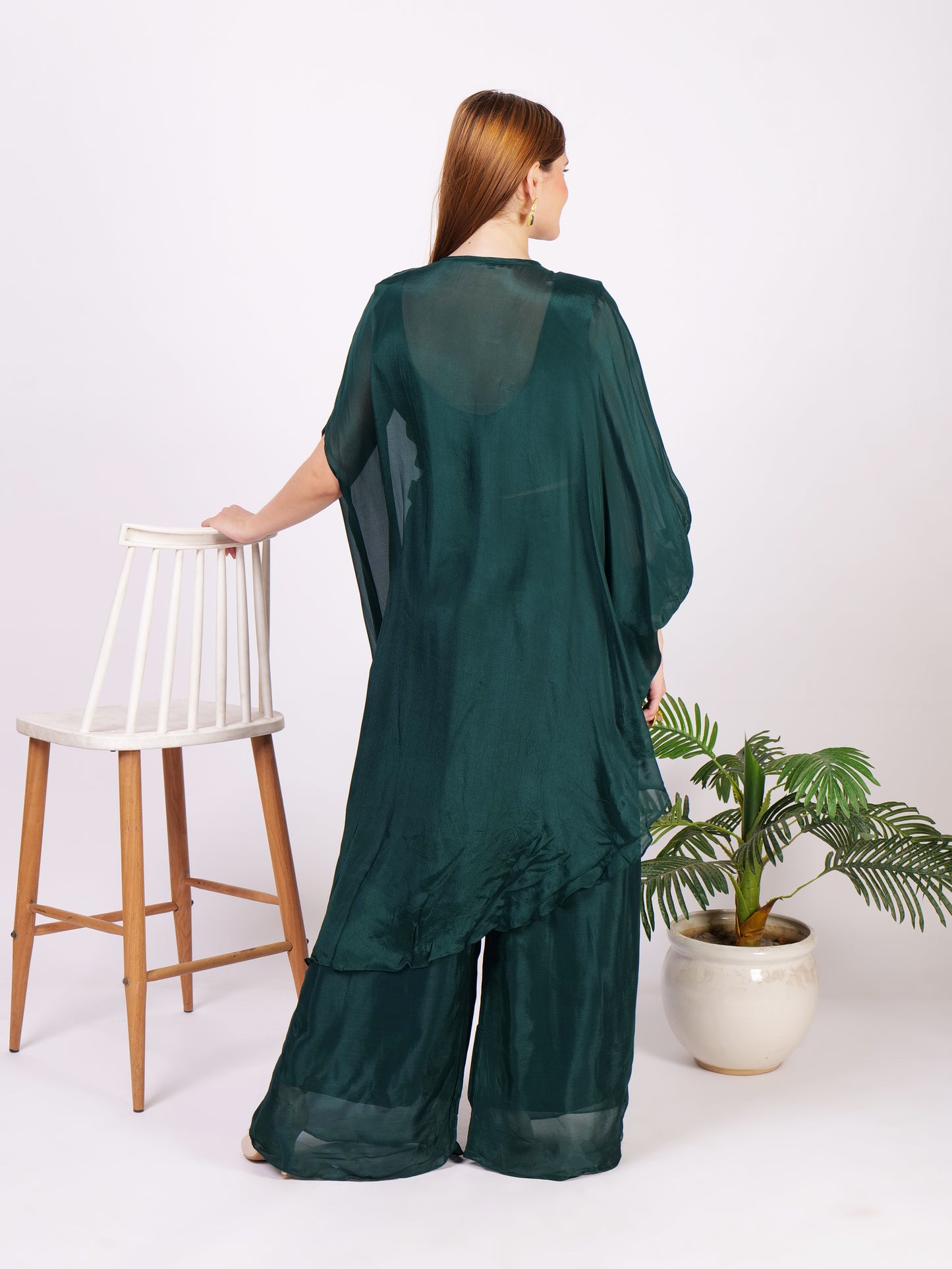 Three Piece Outfit In Pure Georgette With Modern Taping Design