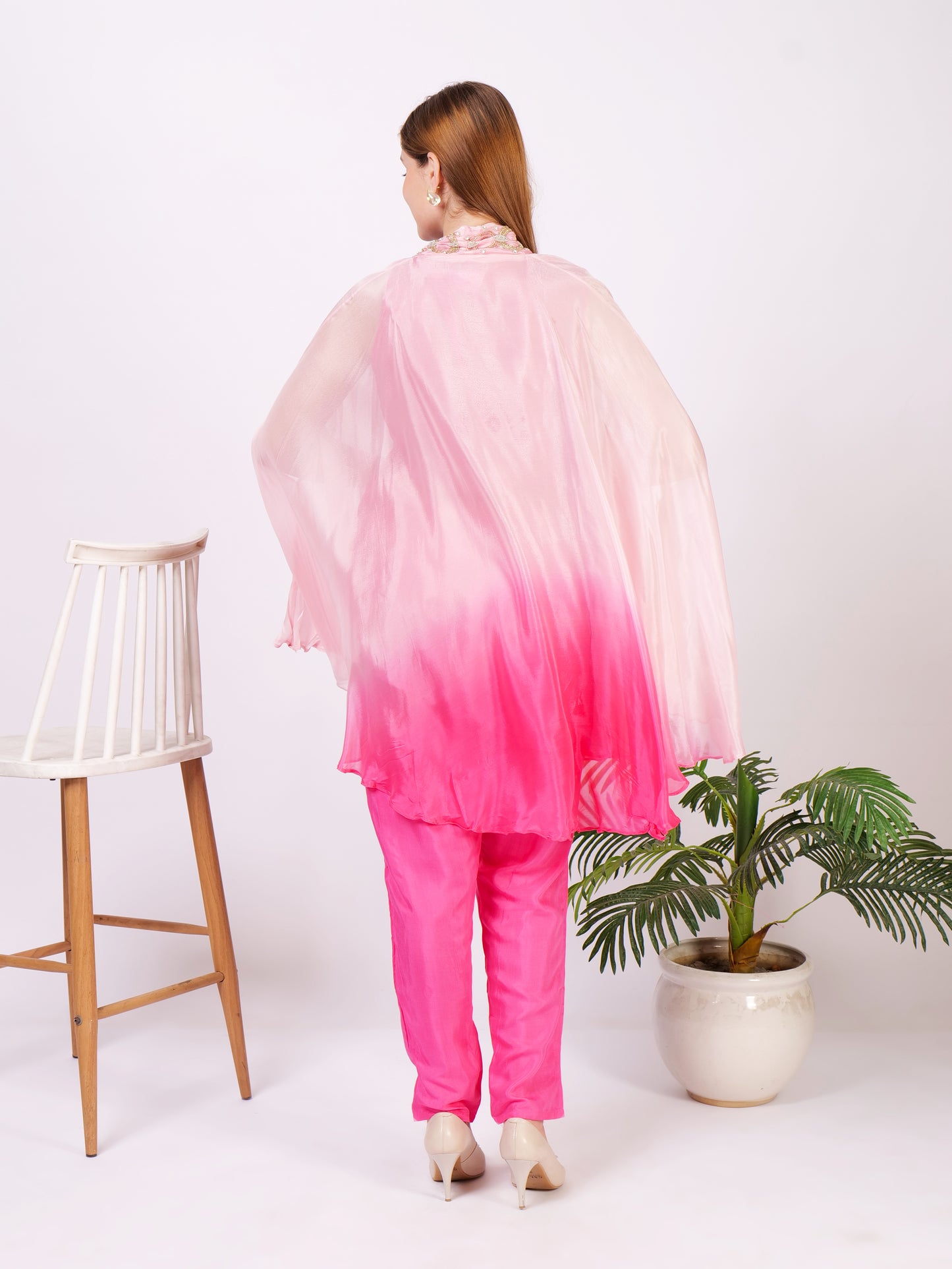 Indowestern Cape Dress In Pure Georgette With Handwork