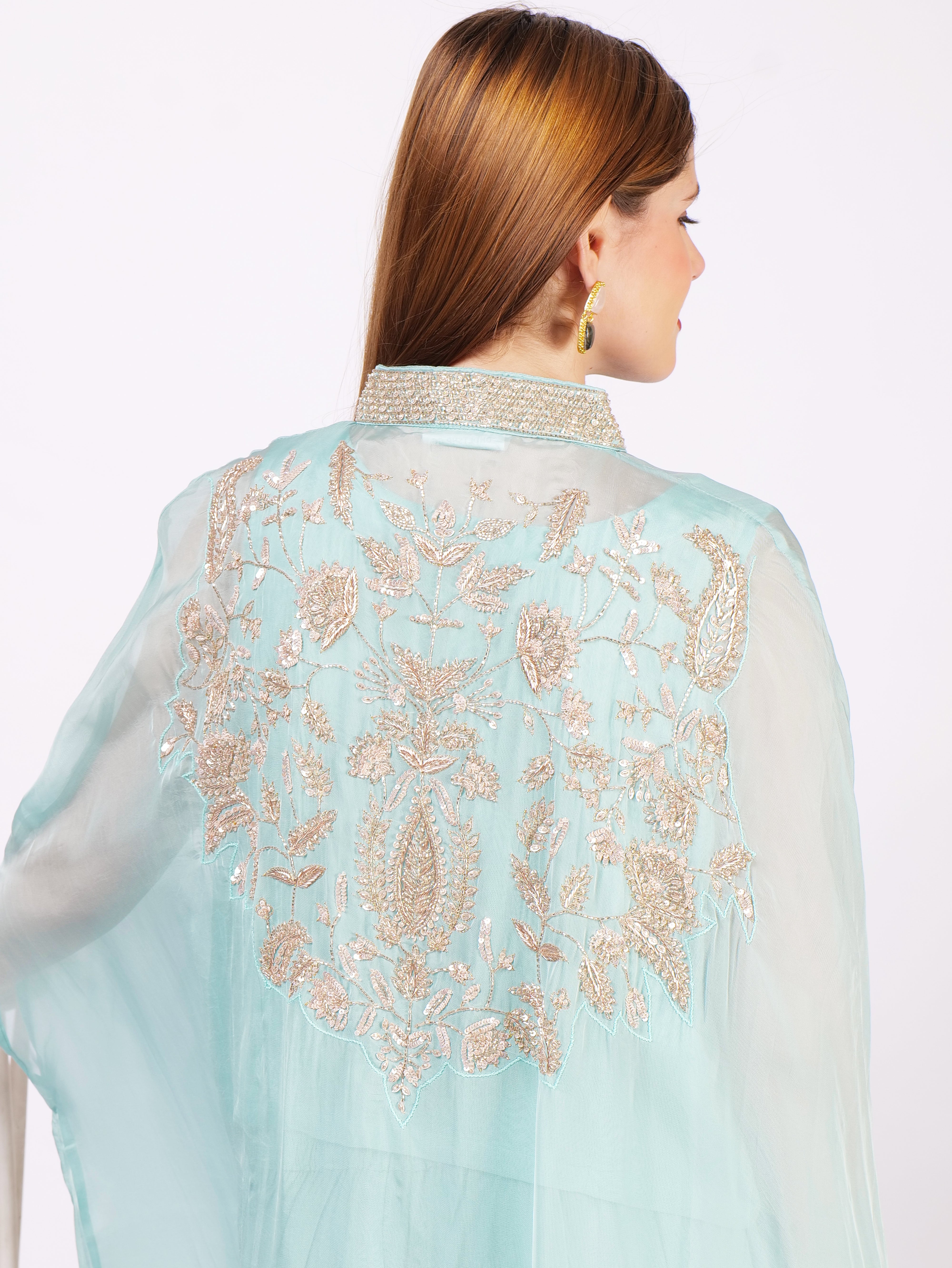 Three Piece Pure Georgette Outfit With Intricate Handwork