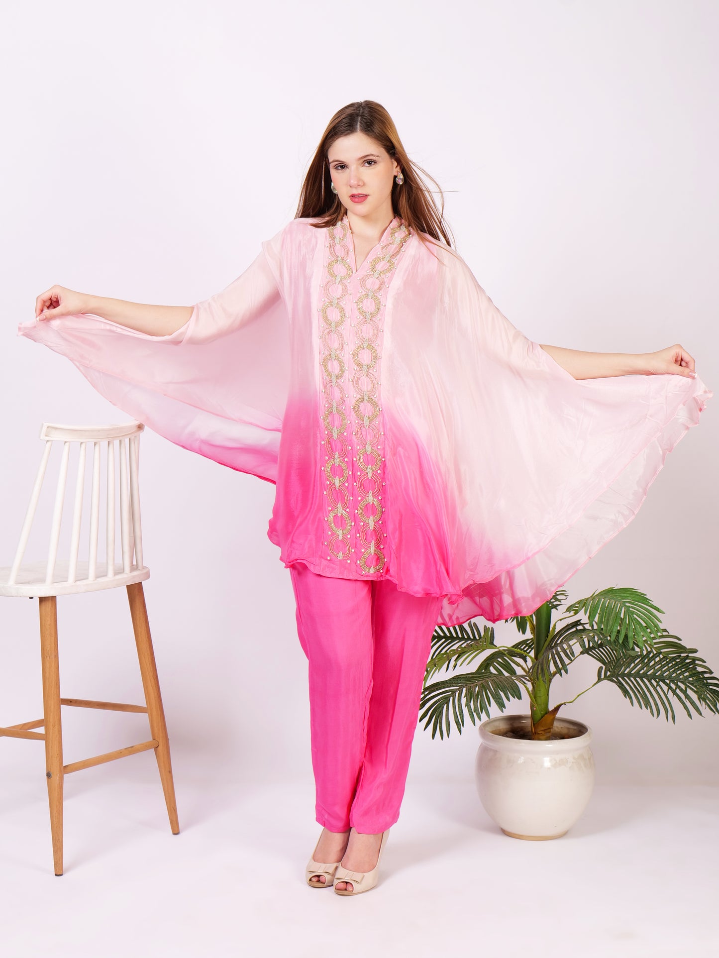 Indowestern Cape Dress In Pure Georgette With Handwork