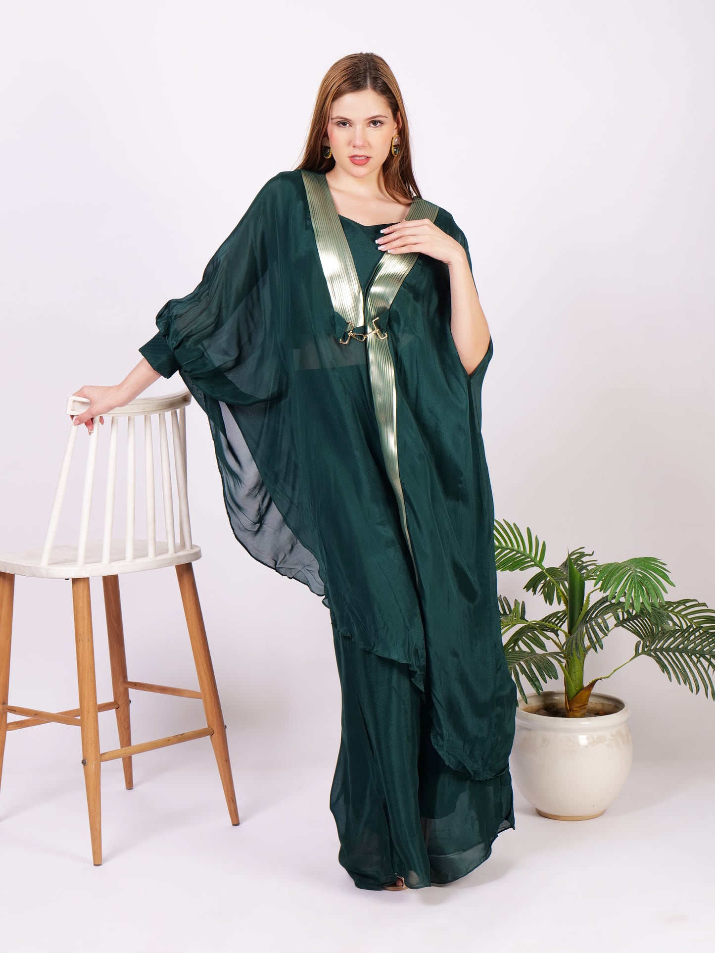 Three Piece Outfit In Pure Georgette With Modern Taping Design