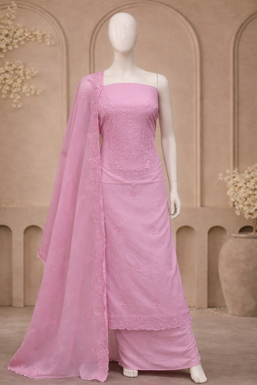 Exquisite Onion Pink Mal Cotton Suit Set