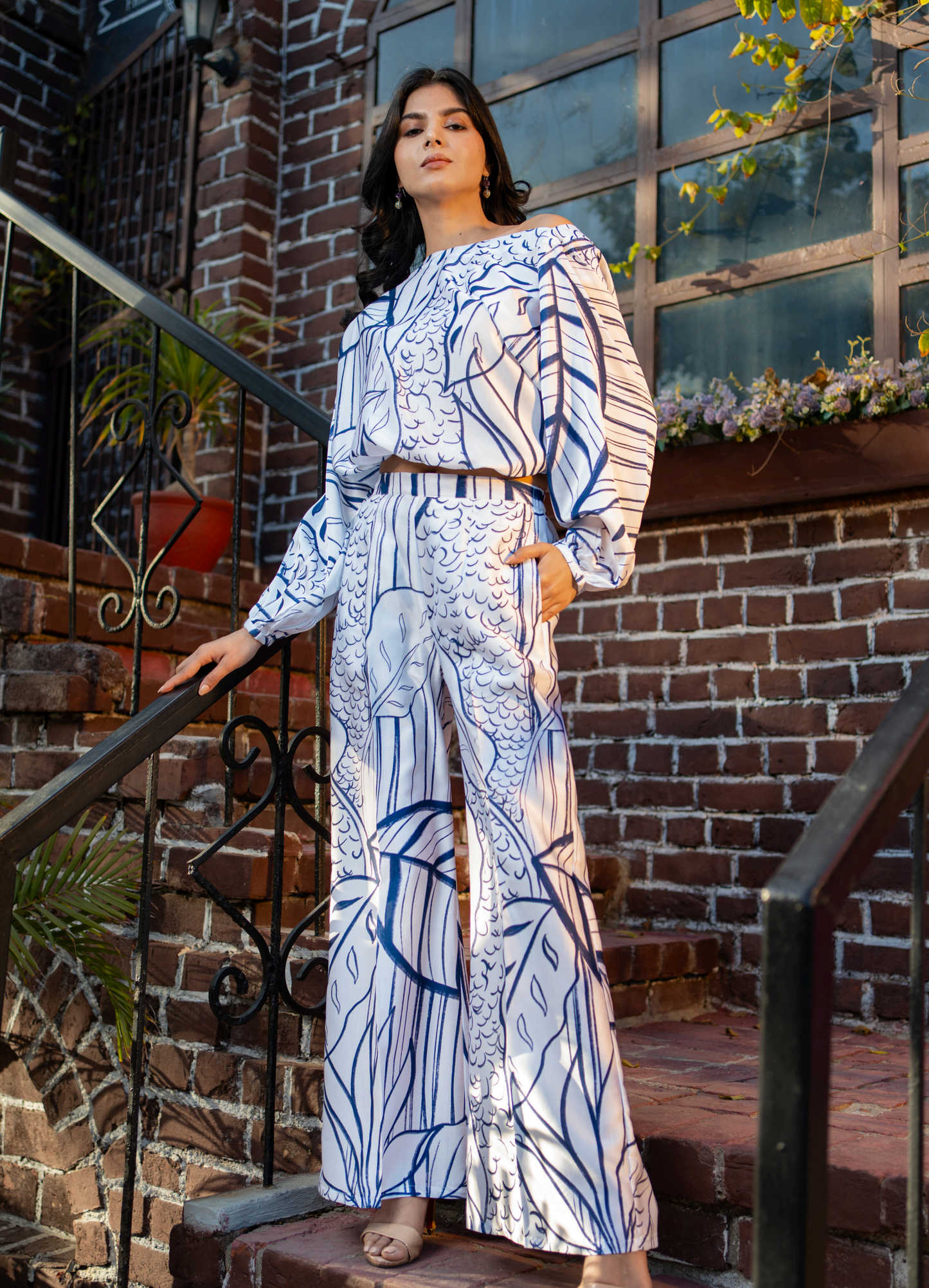 Cotton Crepe Blue Forest Print Co-ord Set