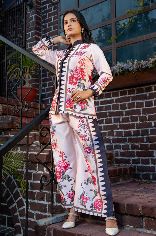 Cotton Crepe Pink Serenity Print Co-ord Set
