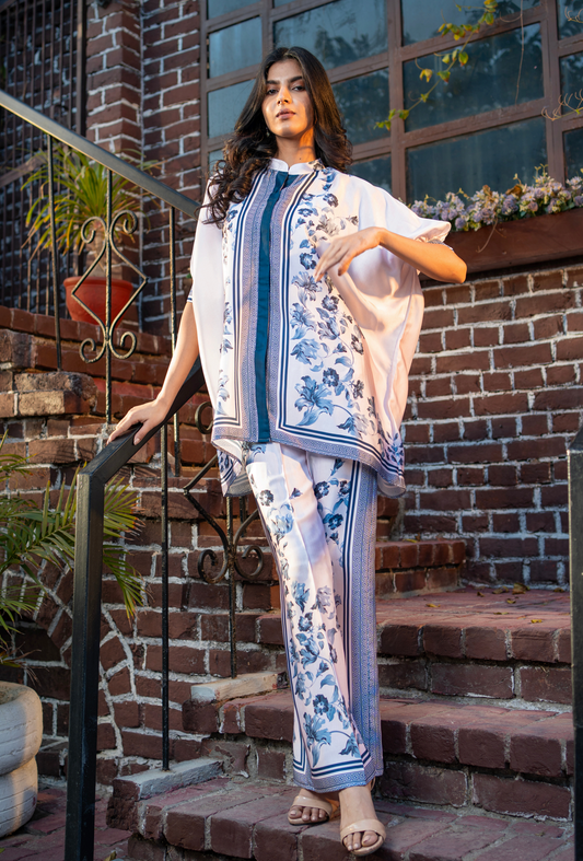 Cotton Crepe Royal Blue Print Co-ord Set