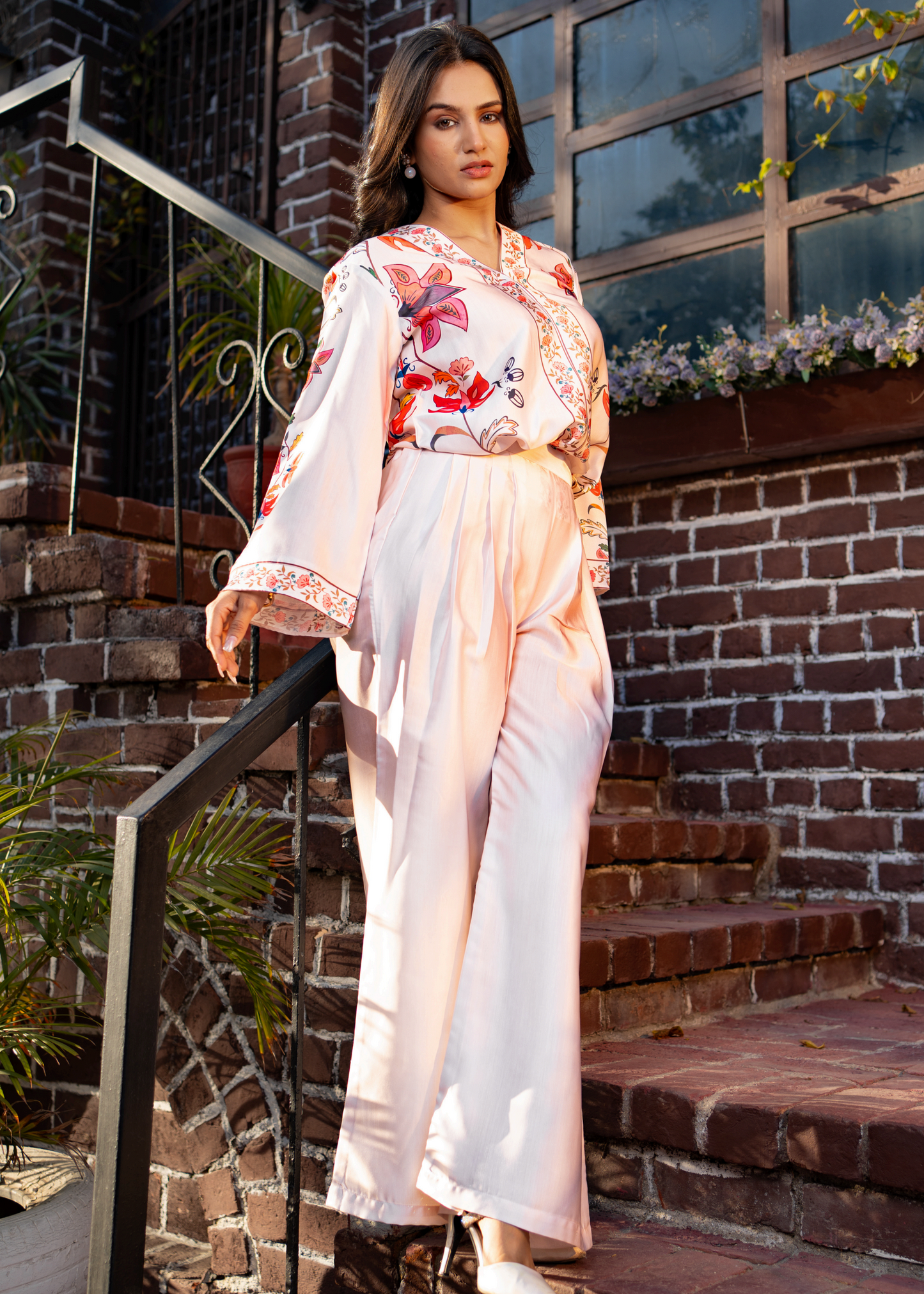 Cotton Crepe Pink Blossom Print Co-ord Set