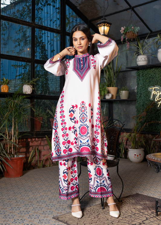 Cotton Crepe Purple Abstract Print Co-ord Set