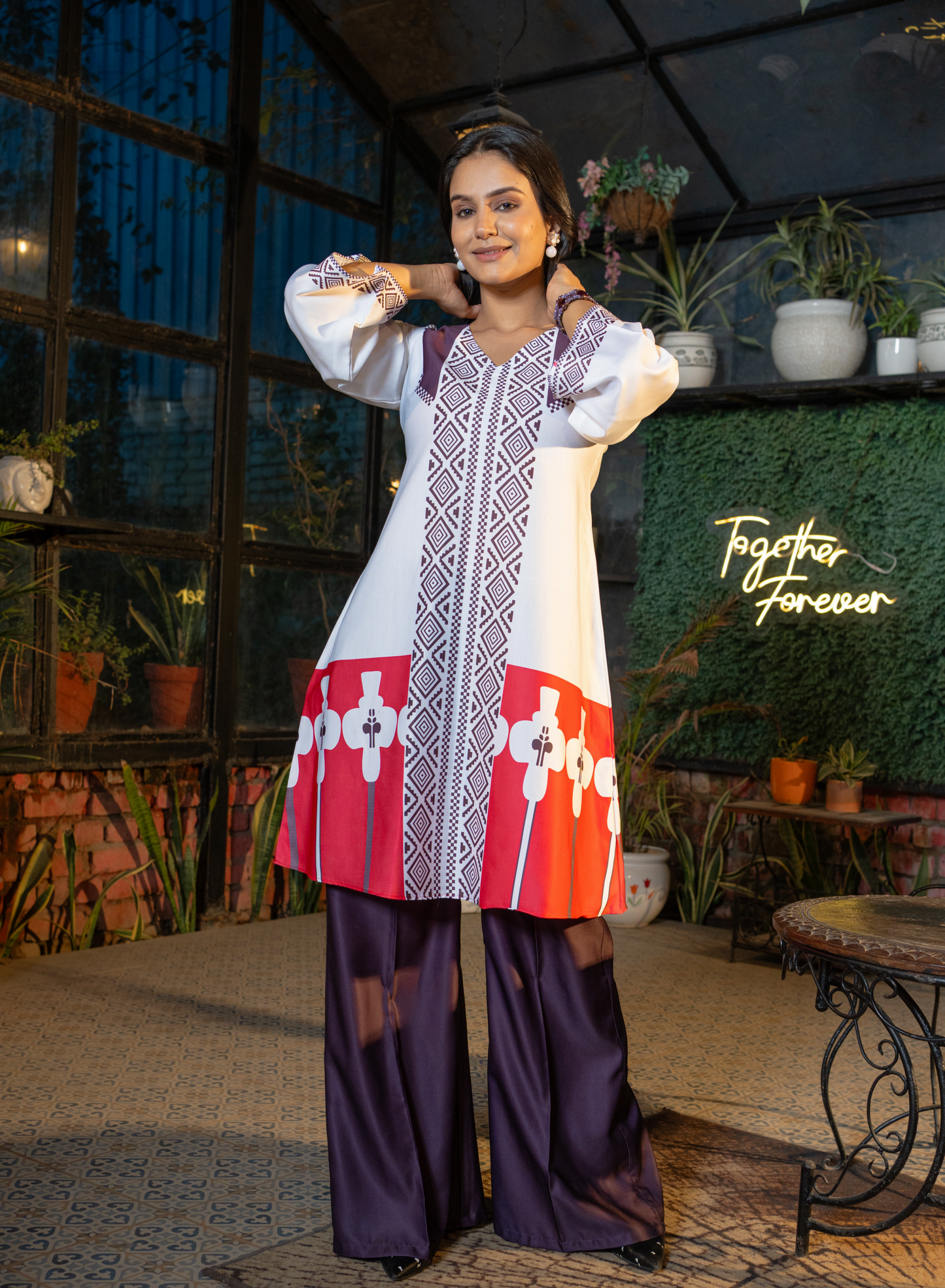 Cotton Crepe White Lily Print Co-ord Set