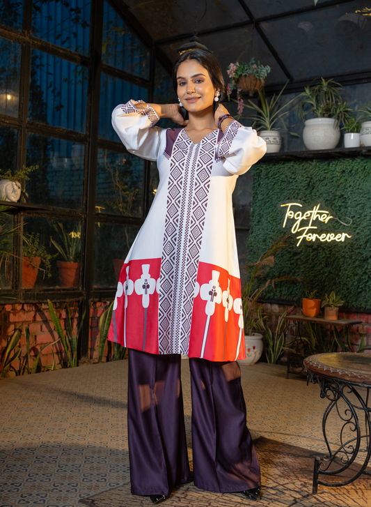 Cotton Crepe White Lily Print Co-ord Set