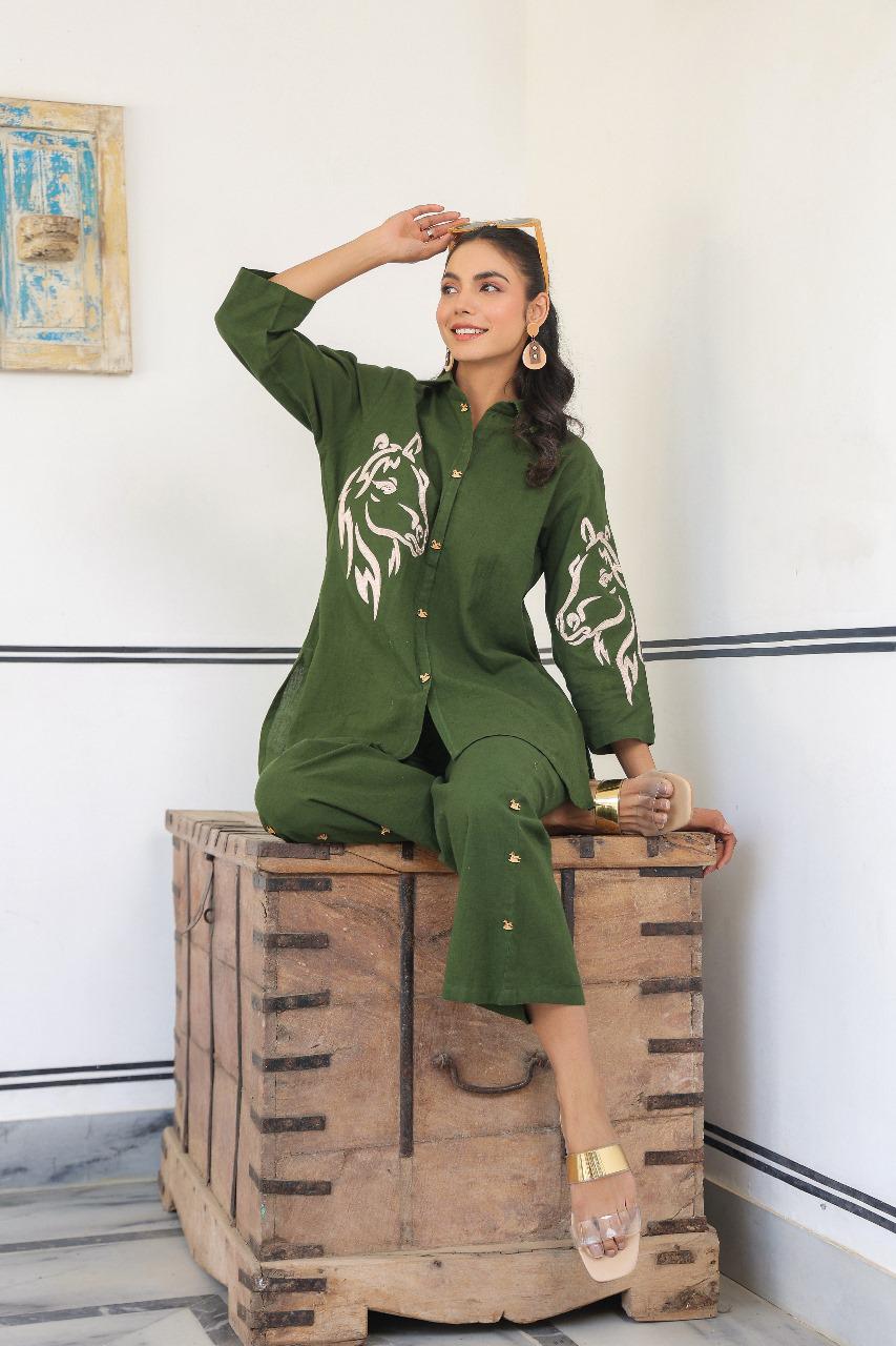 Linen Co-ord Set With Embroidery