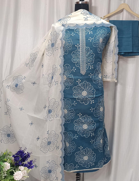 Cotton Linen Suit With Sequence Embroidery Work