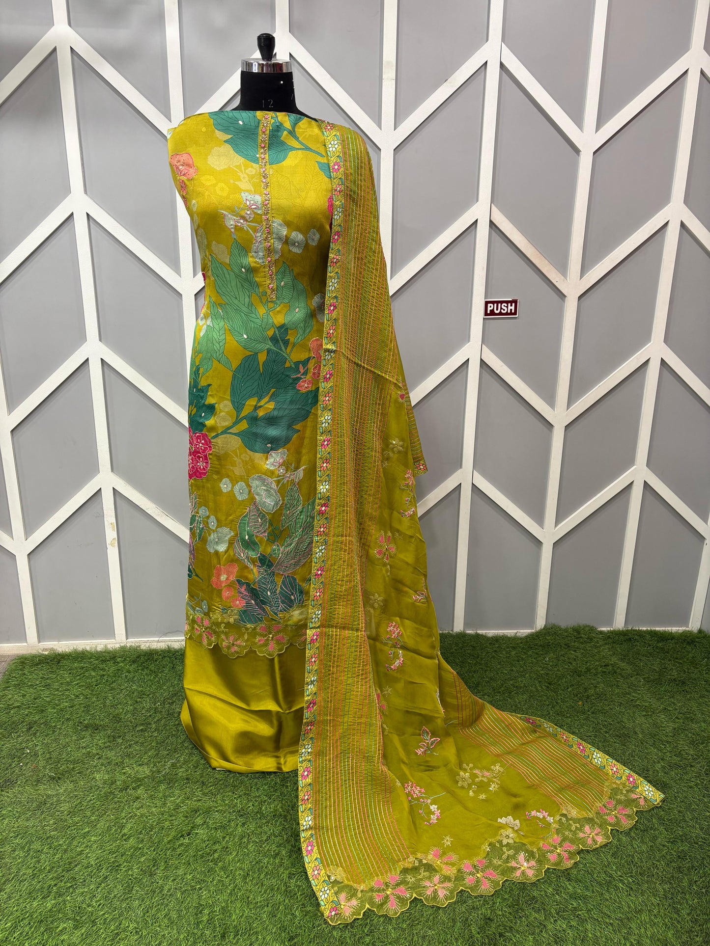 Organza Suit With Digital Print Highlights Handwork Kurta Patti And Embroidery Cutwork On Ghera