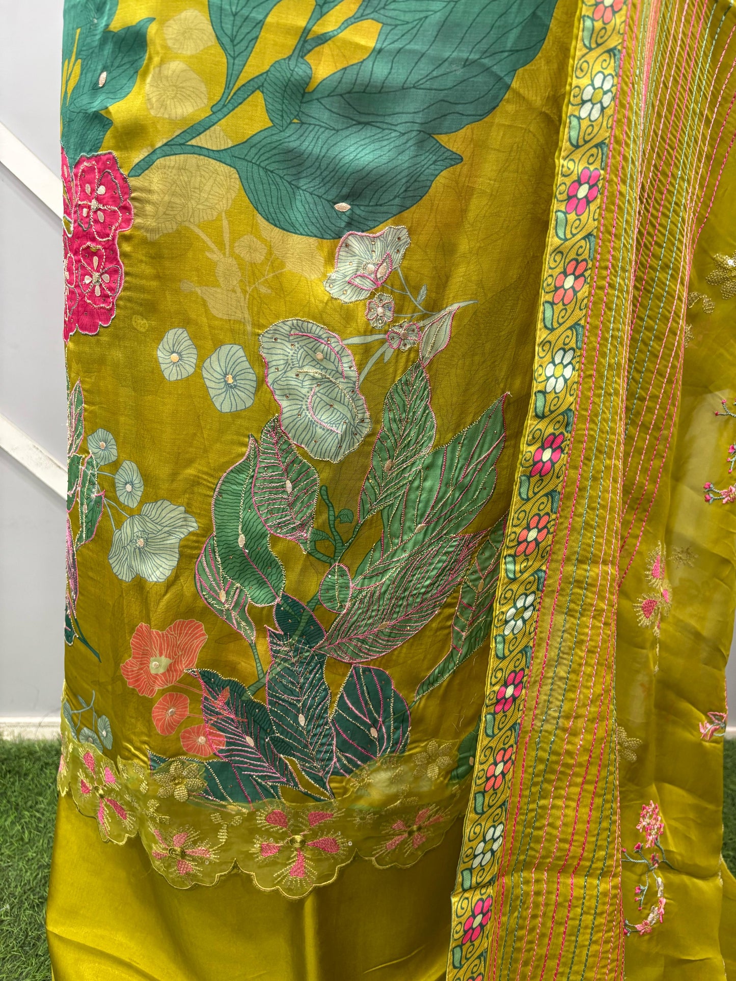 Organza Suit With Digital Print Highlights Handwork Kurta Patti And Embroidery Cutwork On Ghera